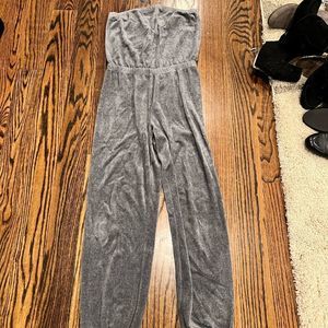 gray juicy couture velour strapless jumpsuit